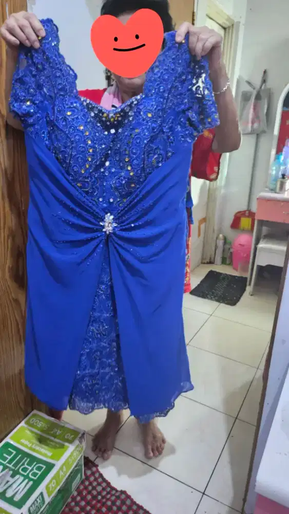 Gaun pesta model payet biru size L