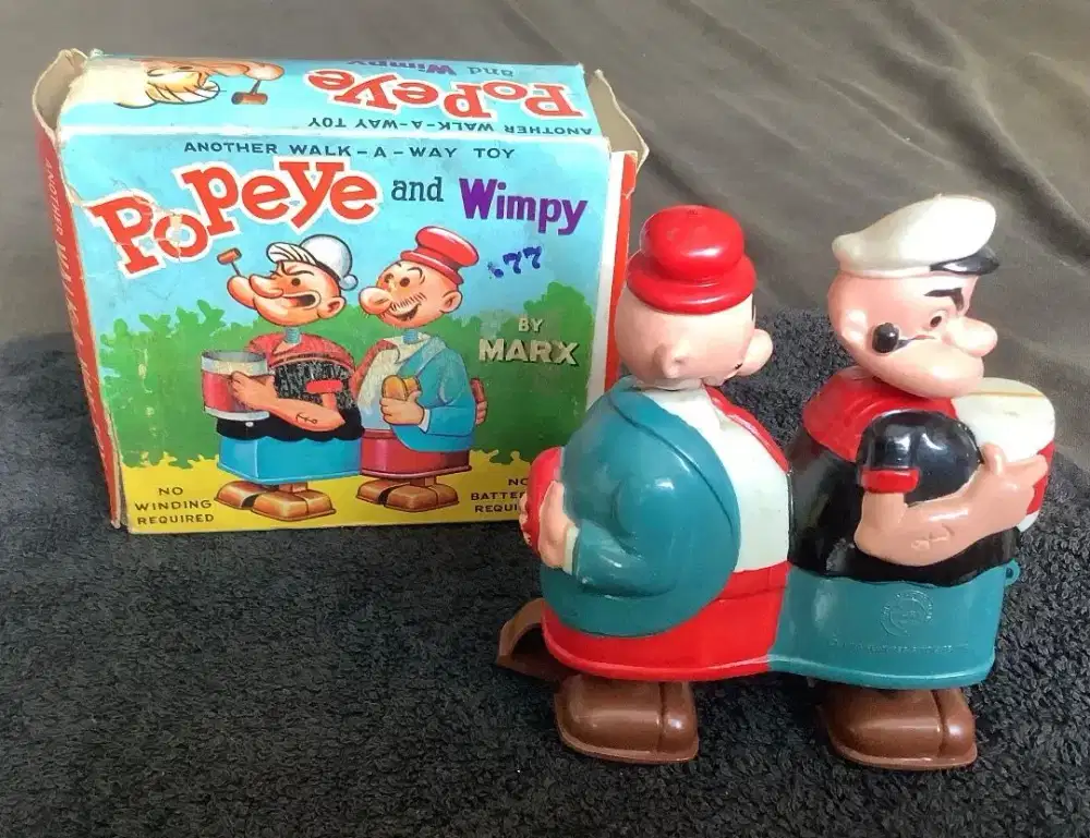 Vintage 1964 POPEYE and WIMPY walk-a-way ramp walker mainan