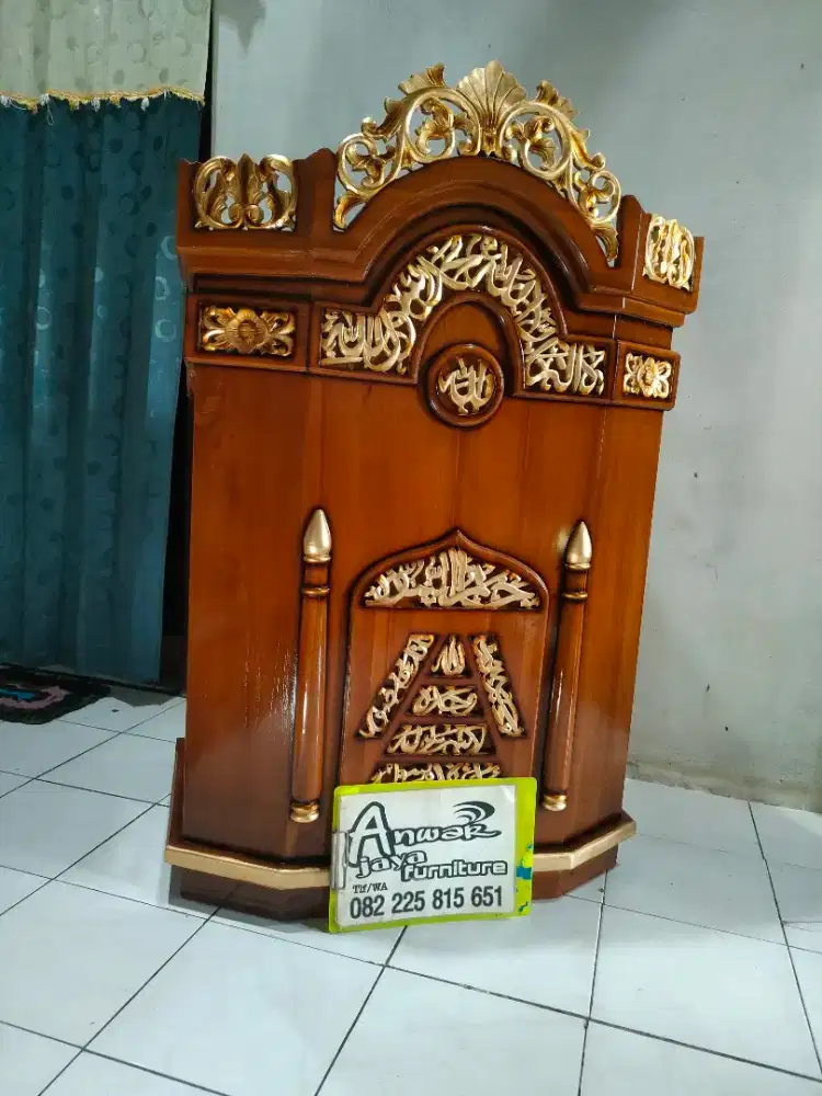 Mimbar masjid podium ukir full kayu jati