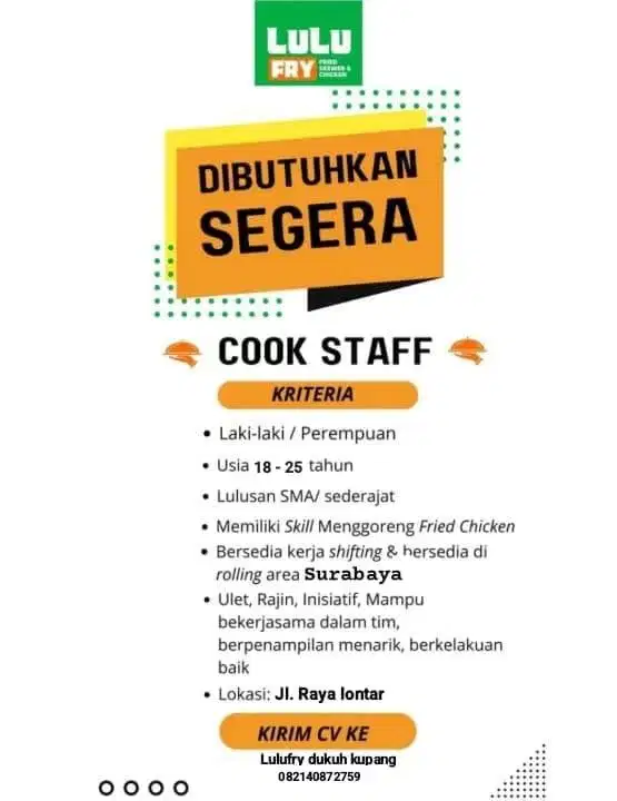 Lowongan Pekerjaan Crew Store Lulu Fry