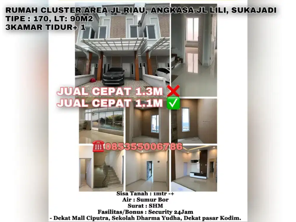 Rumah cluster area Jl Riau, angkasa, Jl Lili, Sukajadi