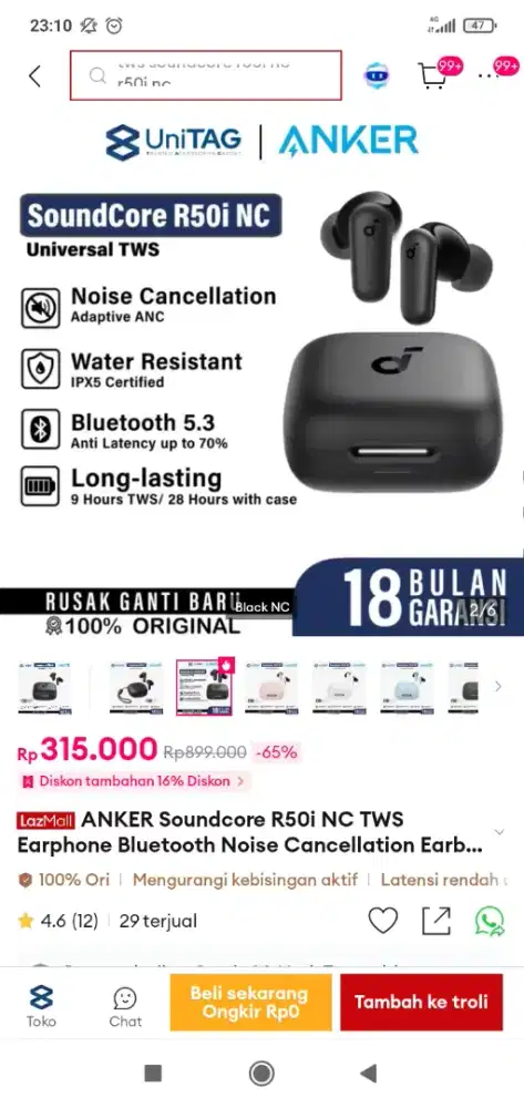 Headset bluetooth soundcore r50i