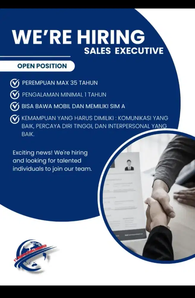Dicari sales Retail & Sales Industri yg Berpengalaman
