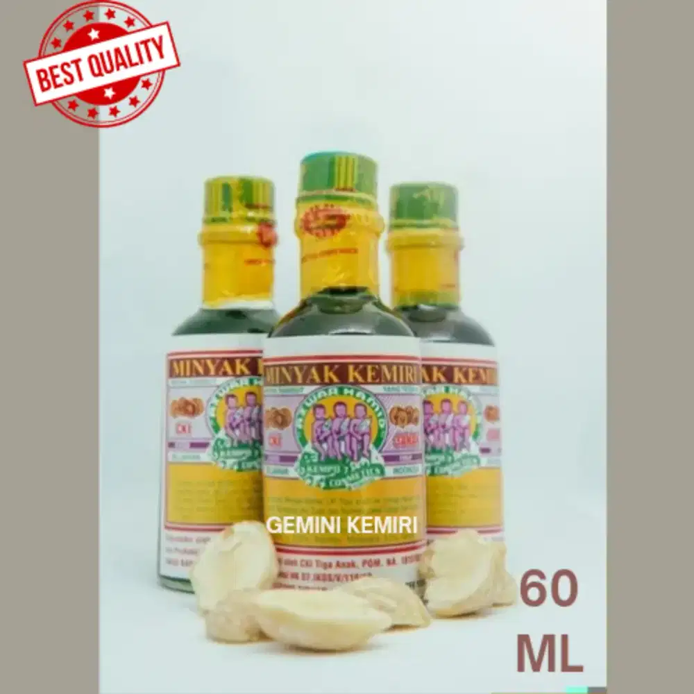 minyak kemiri cap 3 anak original 60ml (bonus sisir saku perbotolnya)
