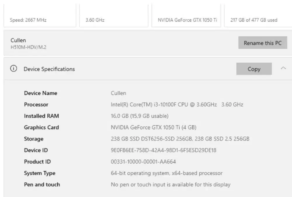 PC RAKITAN BEKAS Intel Core i3-10100F