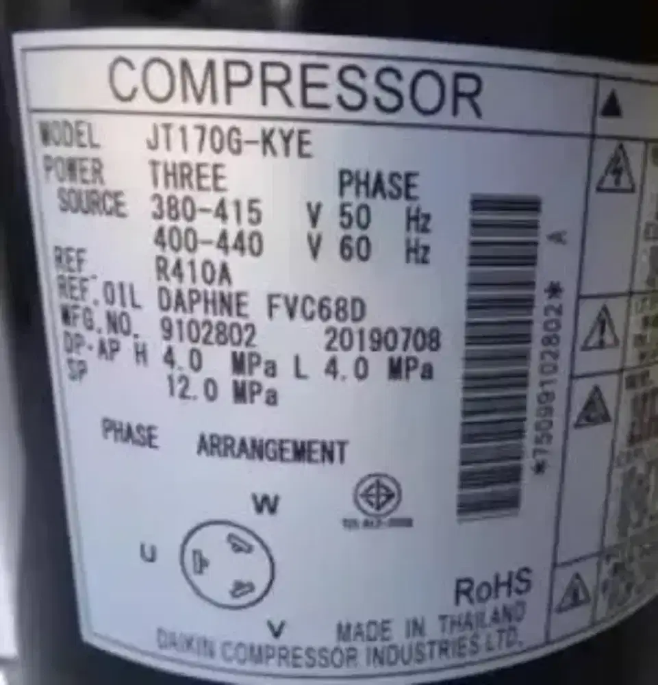 KOMPRESOR AC DAIKIN SCROL JT170G-KYE(6PK R410 3PHASE)