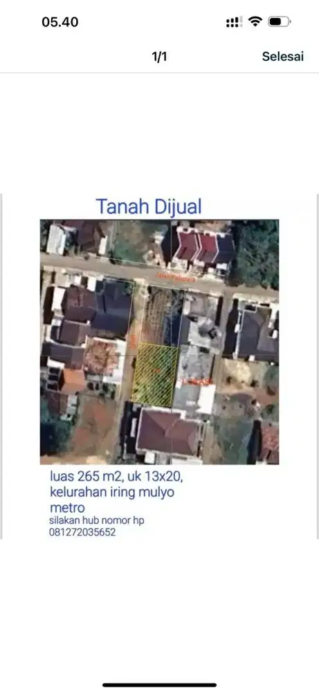 Tanah Dijual 265 M2 SHM Sendiri