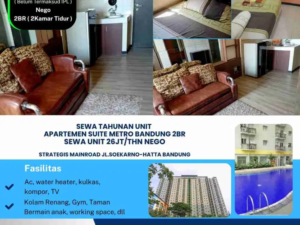 Sewa tahunan unit 
apartemen Suite Metro Bandung
Strategis mainroad jl.Soekarno-hatta Bandung