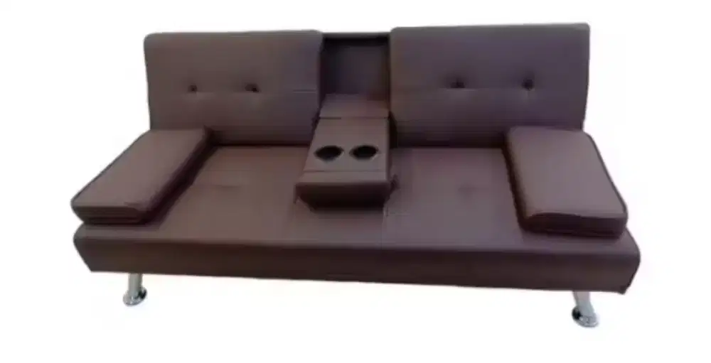 Jual cepat sofa bed kulit warna coklat