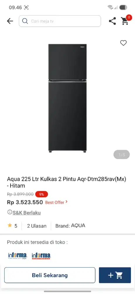 Ready stok kulkas sharp 2 pintu