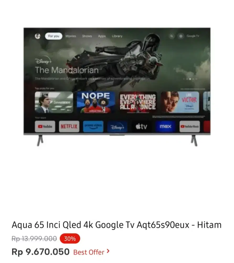 AQUA GOOGLE TV QLED 65 INCI