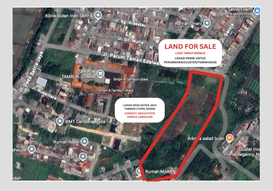LAND FOR SALE - BEKASI - STRATEGIS UNTUK PERUMAHAN