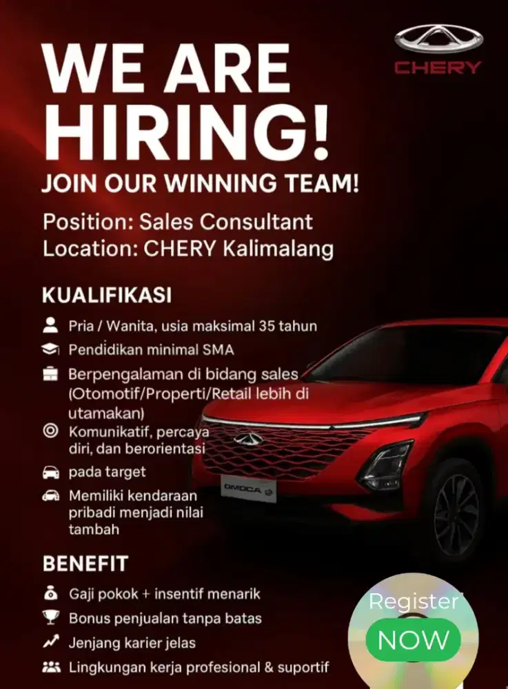 Lowongan Pekerjaan Sales mobil Chery