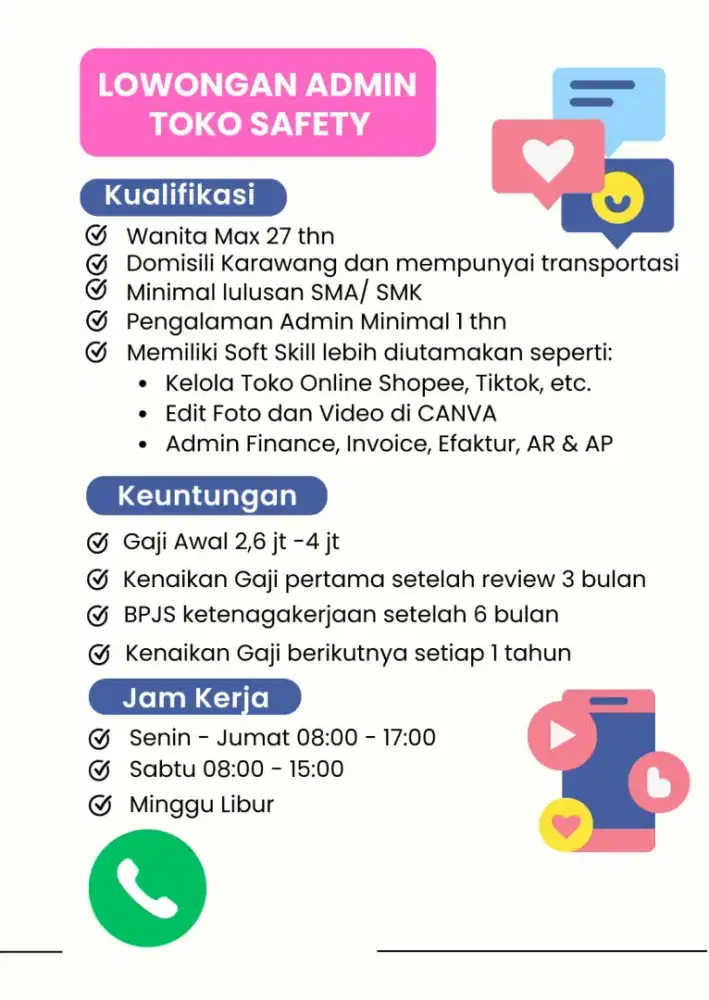 LOWONGAN ADMIN TOKO SAFETY KARAWANG