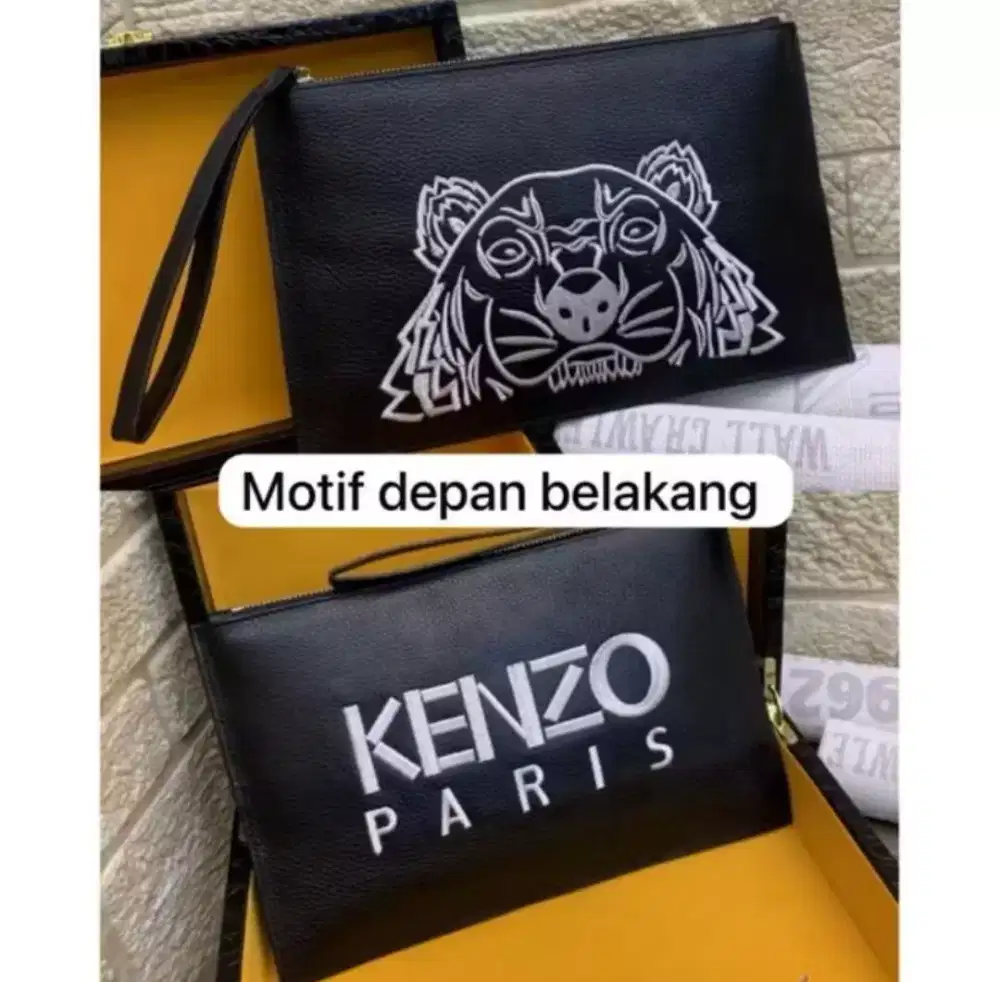 Clutch Kenzo Black Tiger Pouch Handbag Pria