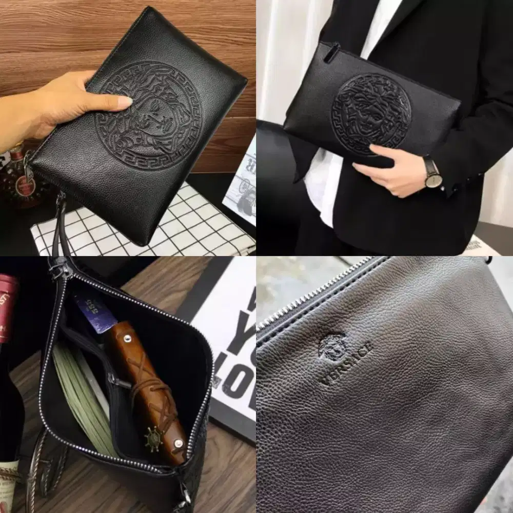 Clutch Versace Black Pouch Handbag Pria