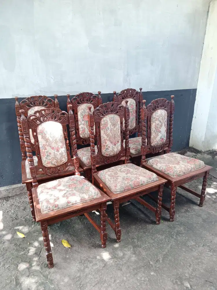 6 Kursi Makan Jati Ulir Kraton Kanjengan Lawas Kuno Jadul Klasik