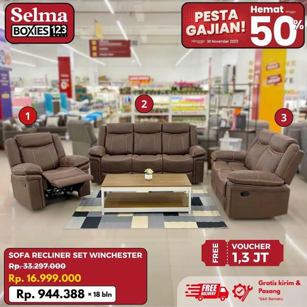 Sofa set selonjoran promo termurah selma
