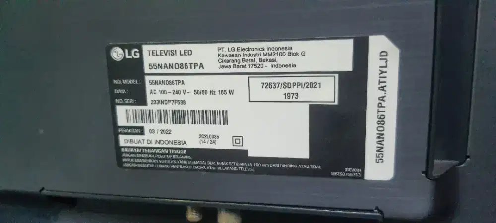 Dijual tv 55 nano 86 normal mulus bergaransi layar 100% baru merk LG
