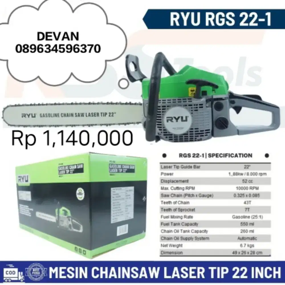 Chain saw ryu 22 RGS22 murah bergaransi