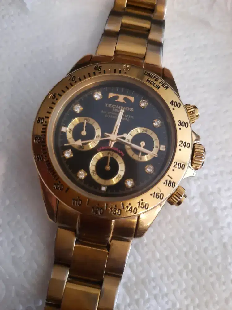 Jam tangan technos daytona chronograph atmosphree gold tone