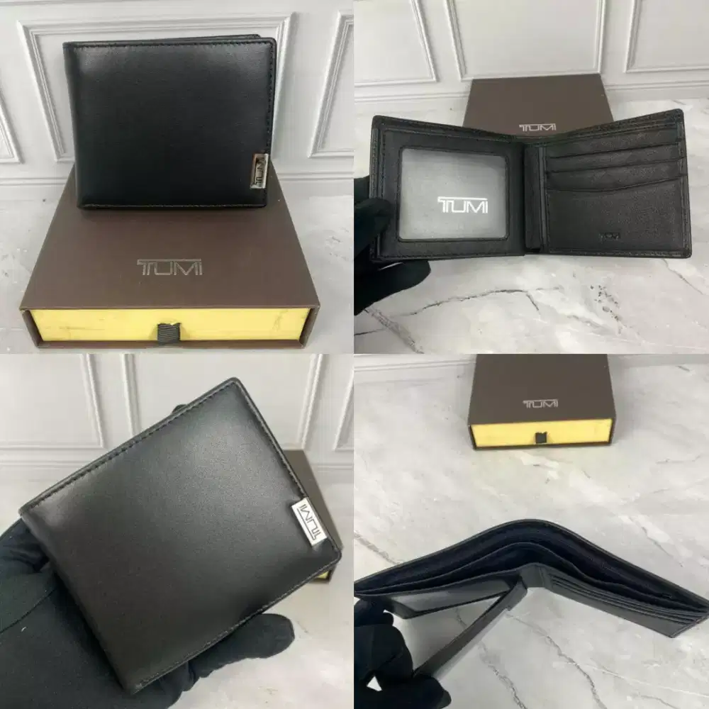 Dompet pendek saku tumi pria kulit leather black fullset box