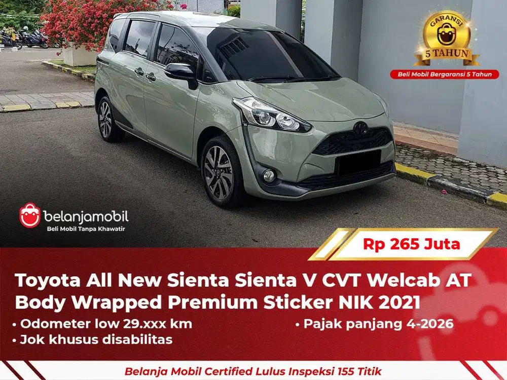 [ GARANSI 5TH ] Toyota Sienta Sienta V CVT Welcab AT 2021 2022