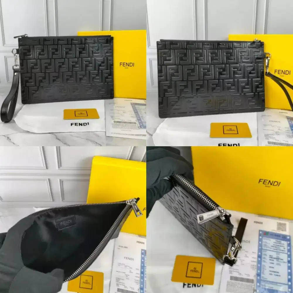 Handbag pouch fendi clutch pria fd black emboss ff