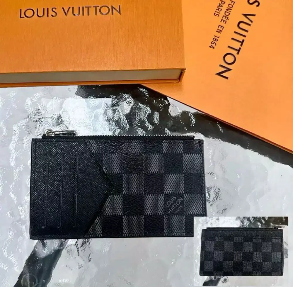 Card holder dompet kartu Lv damier graphite leather fullset box
