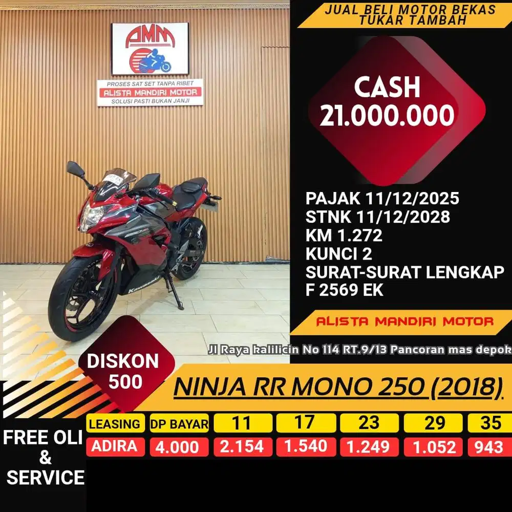 NINJA RR MONO 250 2018 PAJAK HIDUP CC 0% KREDIVO TOKPED SPAYLETTER
