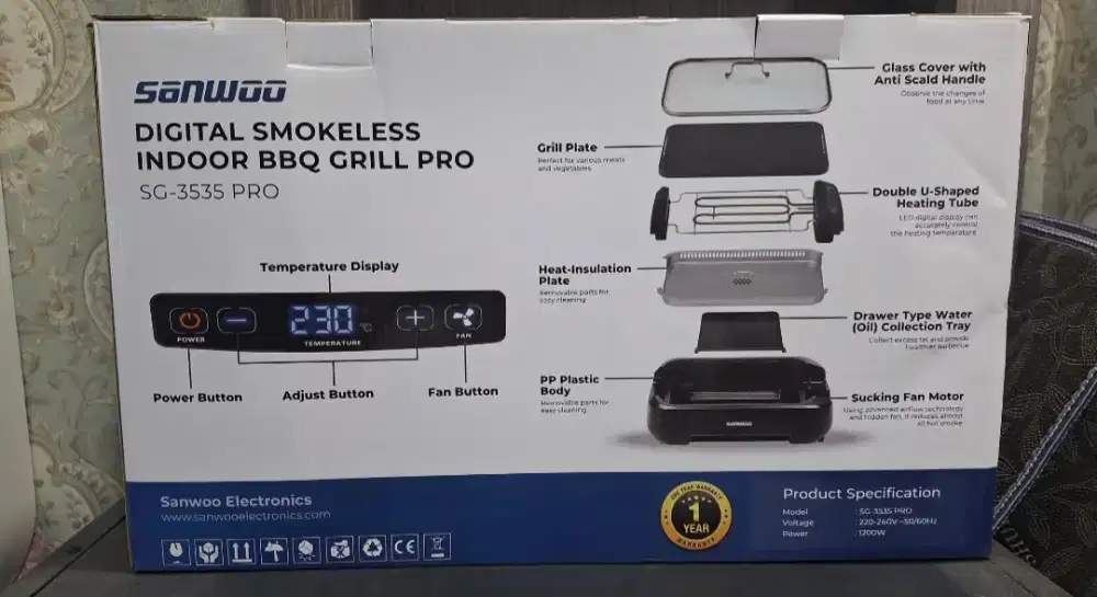 Sanwoo Digital Smokeless Indoor BBQ Grill Pro SG-3535 PRO - (Preloved)
