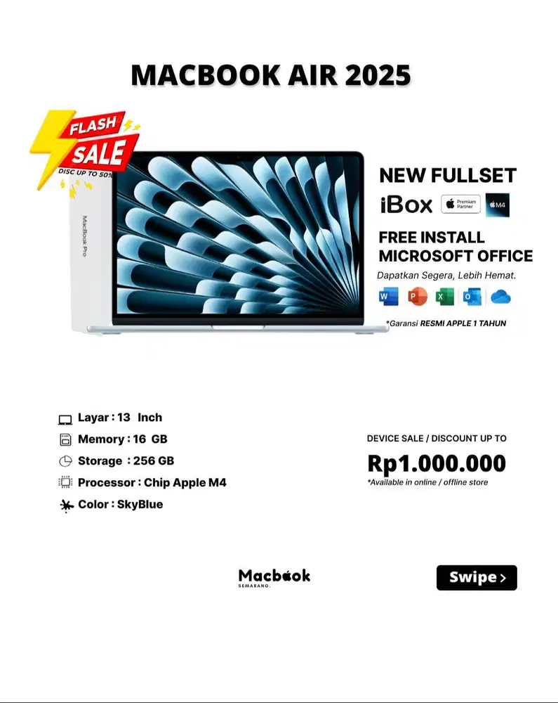 New Macbook Air 2025 RAM 16/256gb Apple M4