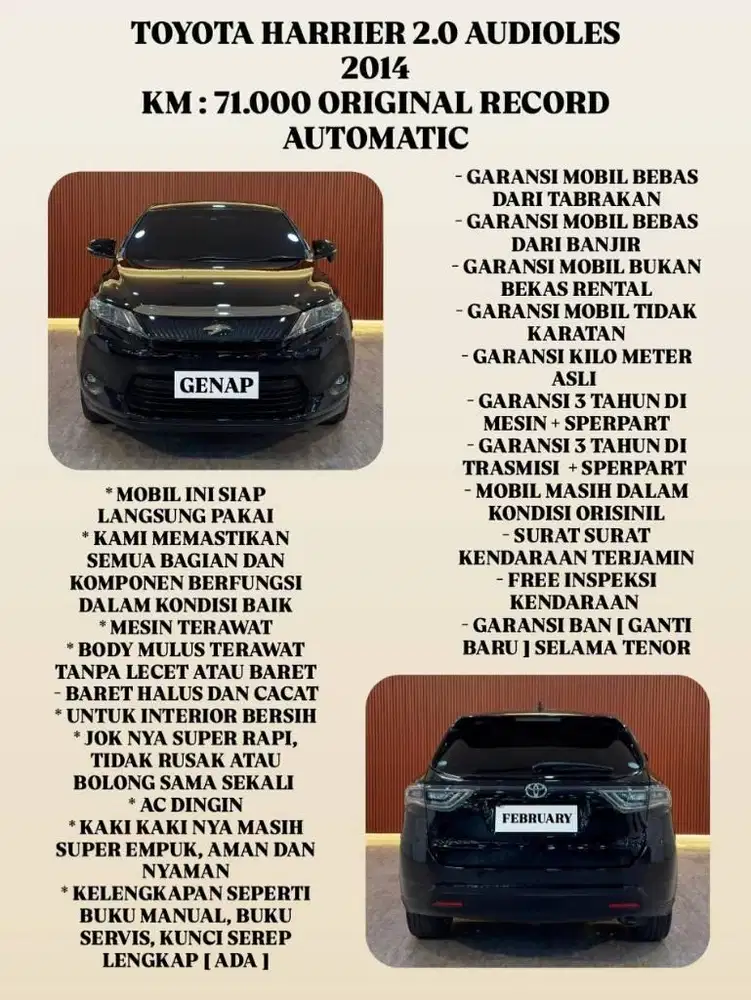 [ WARRANTY 3 TAHUN ] TOYOTA HARRIER AUDIOLES 2.0 AT 2014 SIAP PAKAI
