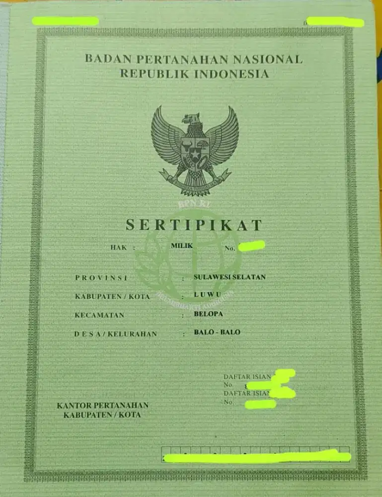 Jual tanah ber sertifikat  SHM