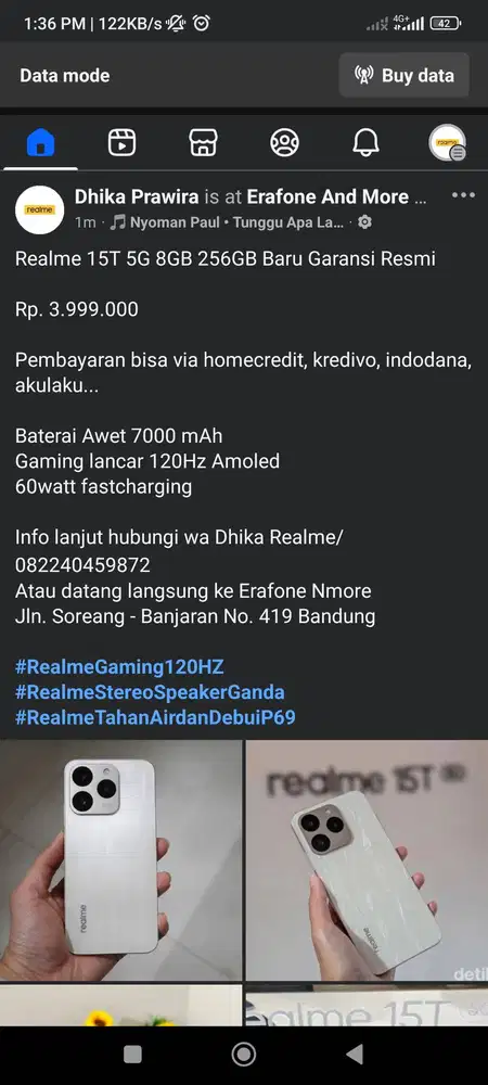 Realme 15T 5G Ram 8gb Rom 256gb