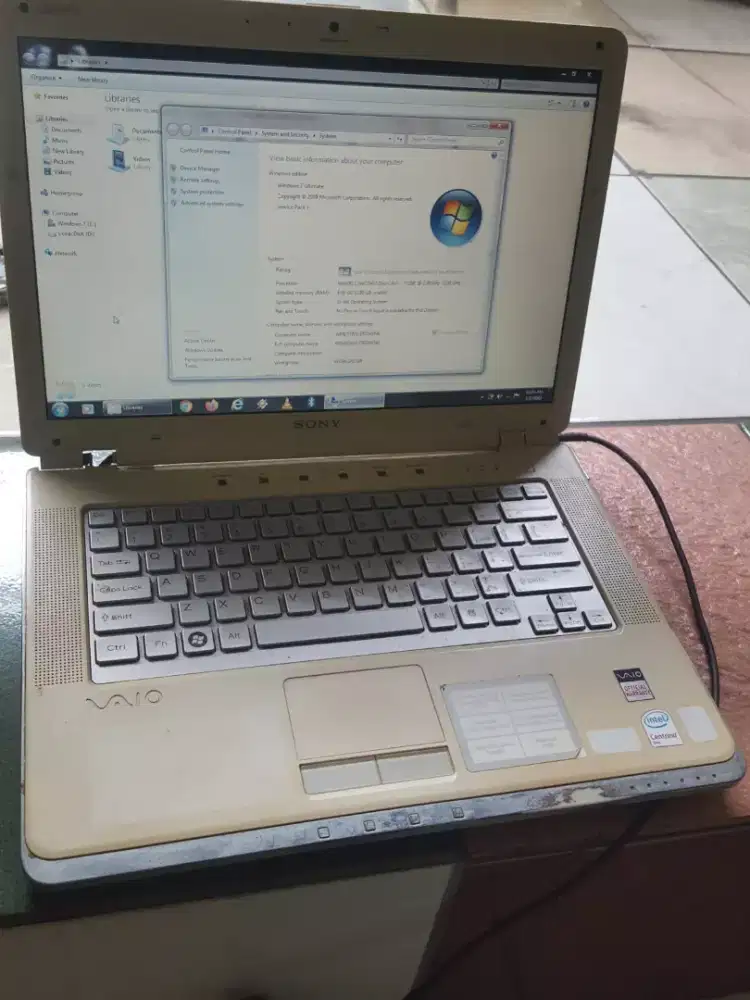 Laptop sony 14 inc core 2 duo memory 4gb hardis 160 gb minus
