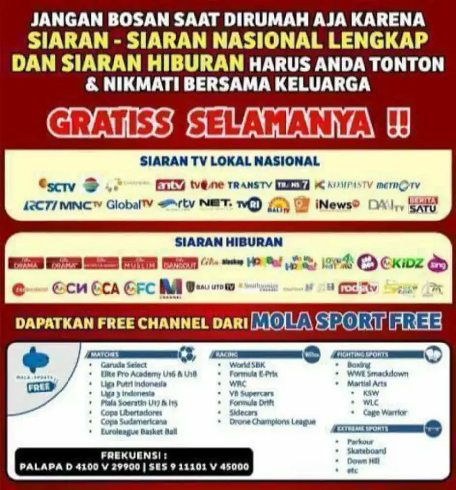 PARABOLA MINI TANPA BERLANGGANAN SELAMANYA AREA KABUPATEN SEMARANG