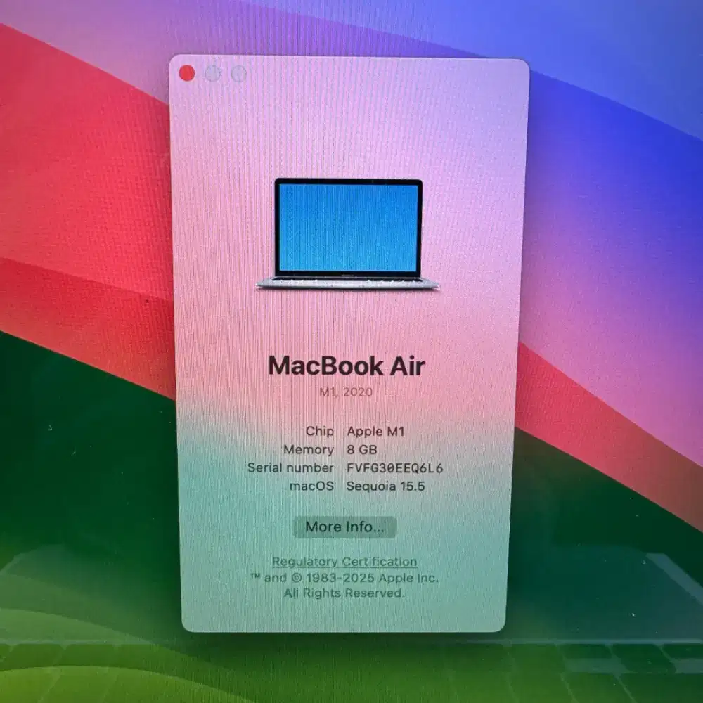 Macbook Air M1 13 Inch Ram 8 Ssd 128 lengkap full set Silver