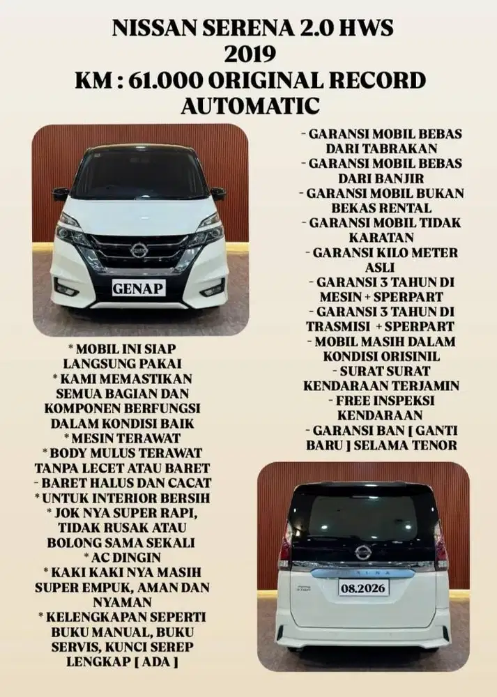 [ WARRANTY 3 TAHUN ] SERENA HWS 2.0 AT 2019 SIAP LANGSUNG PAKAI