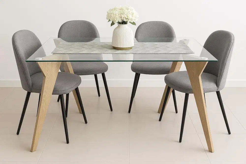 set Meja Makan Kaca + 4 kursi