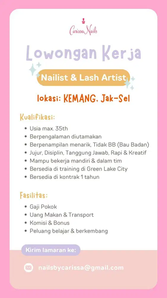 Lowongan Kerja : Carissa Nails KEMANG