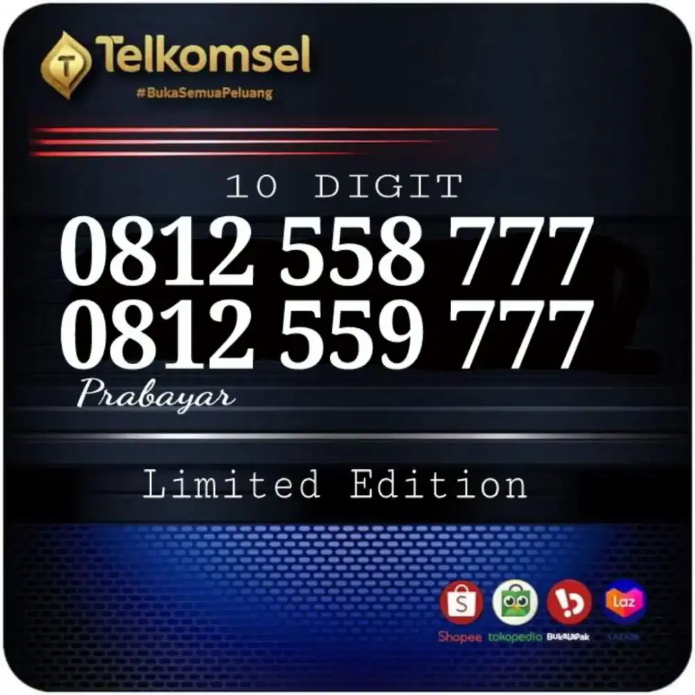 Nomor Cantik Super Premium Telkomsel Simpati 10 Digit triple 777