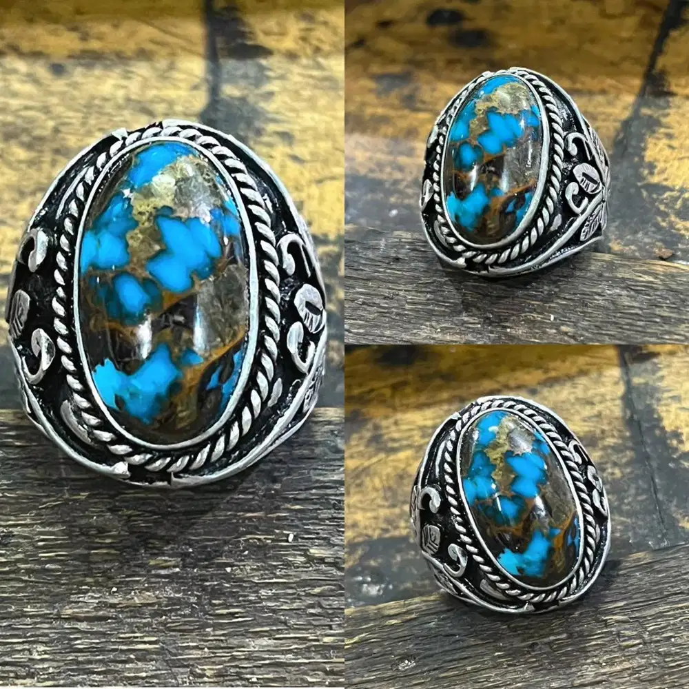 Cincin Natural Turquoise Phyrus Pirus Persia Blue Fancy
