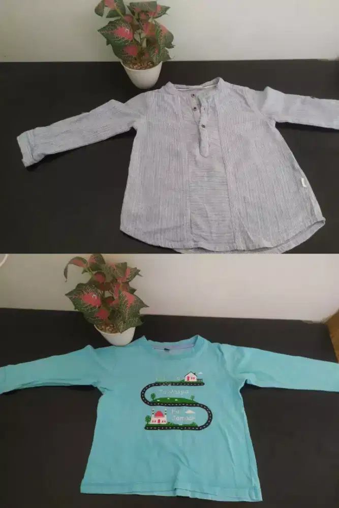 2pcs kemeja anak dan kaos panjang kosongkan lemari
