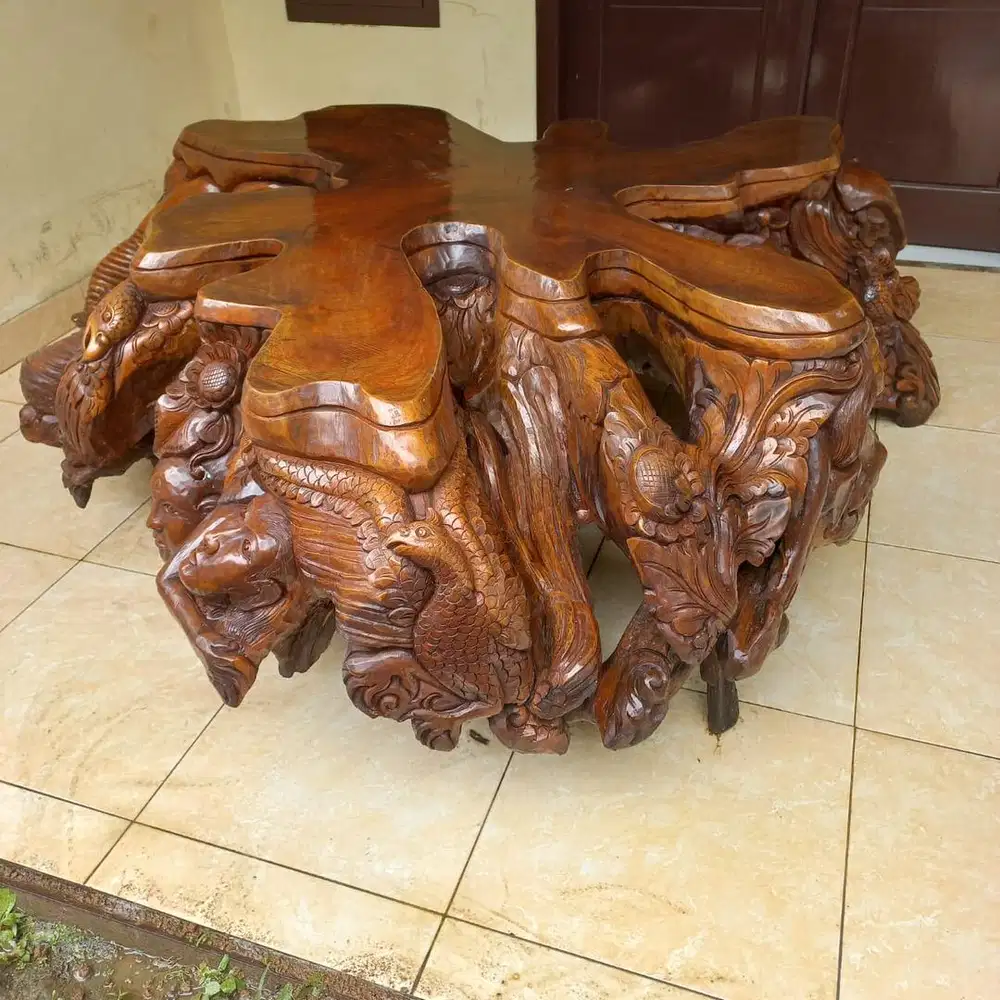 Meja Akar Ukir Kayu Jati