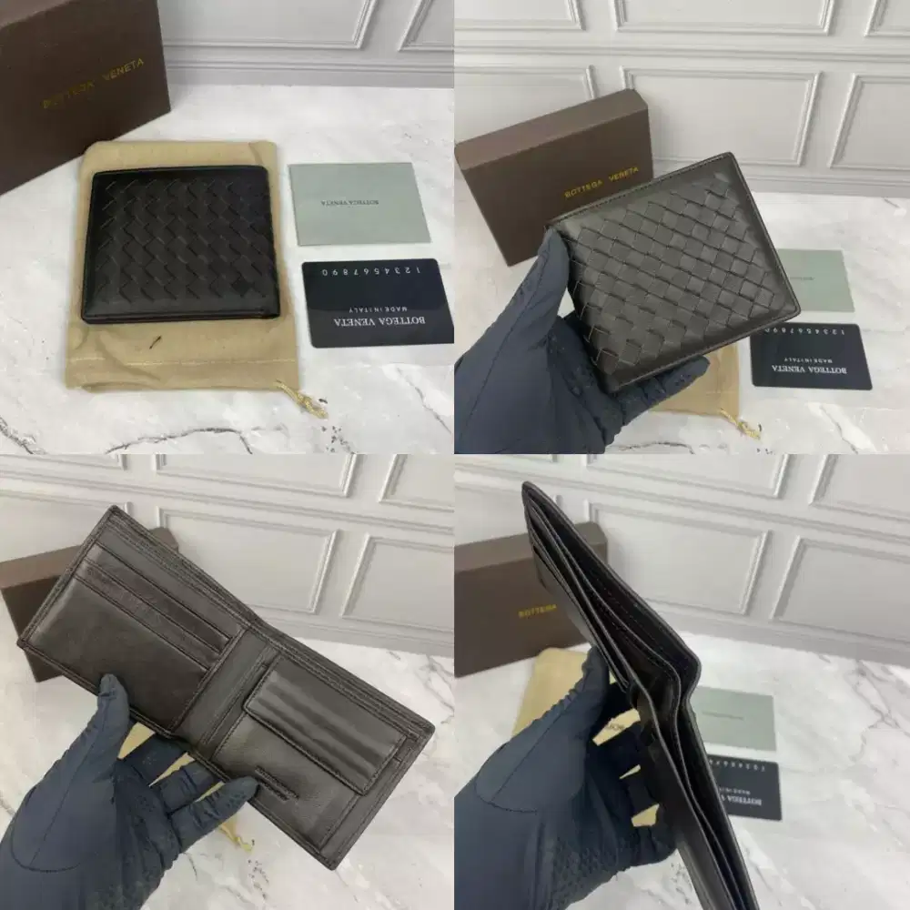 Dompet pendek saku bottega veneta pria kulit leather brown fullset box
