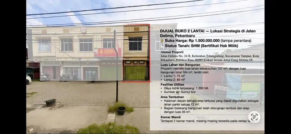 Jual Ruko Dua Lantai Jalan Delima