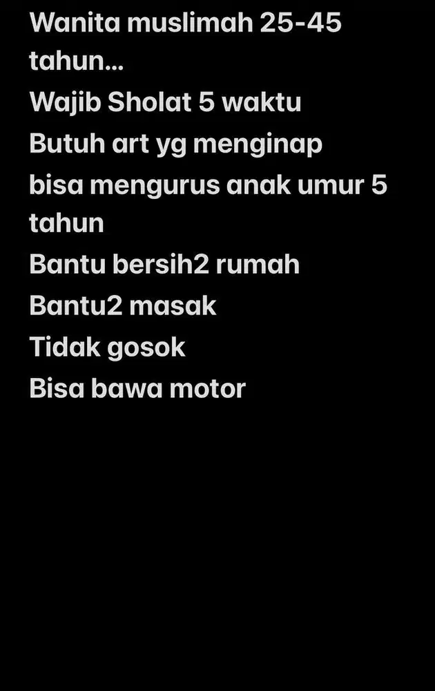 Dibutuhkan ART menginap