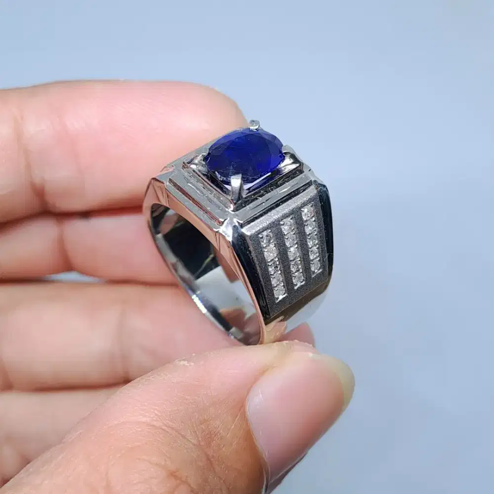 Cincin pria berlian asli blue safir