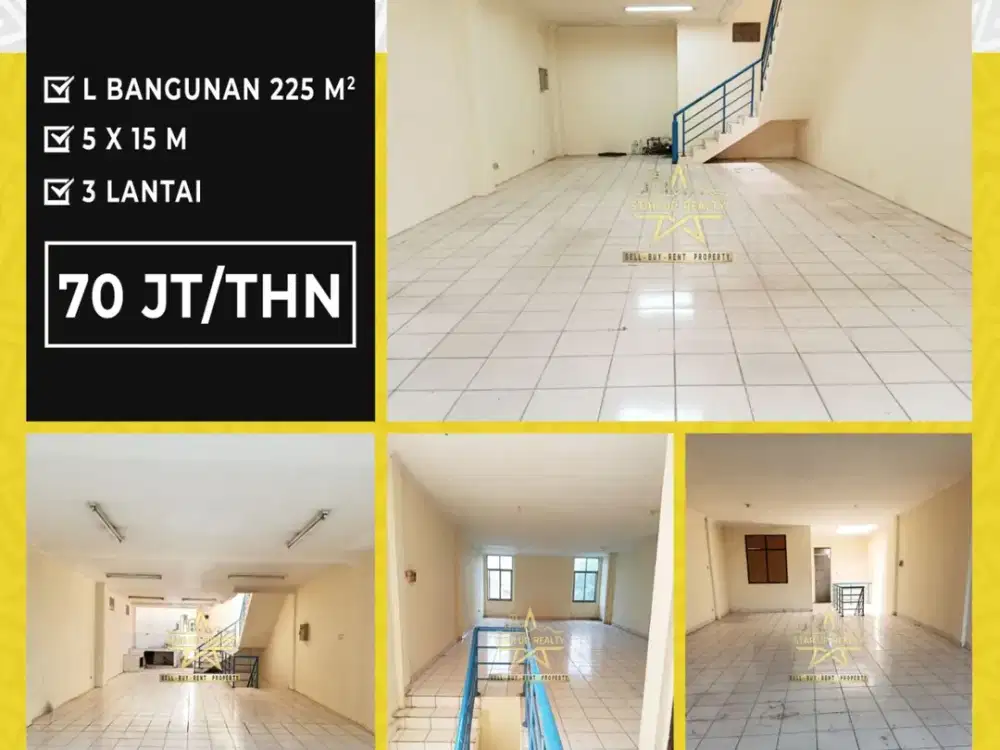 70 jt  Disewakan Ruko Astana Anyar bangunan 3 lantai lt 5 x 15 luas total 225 m2